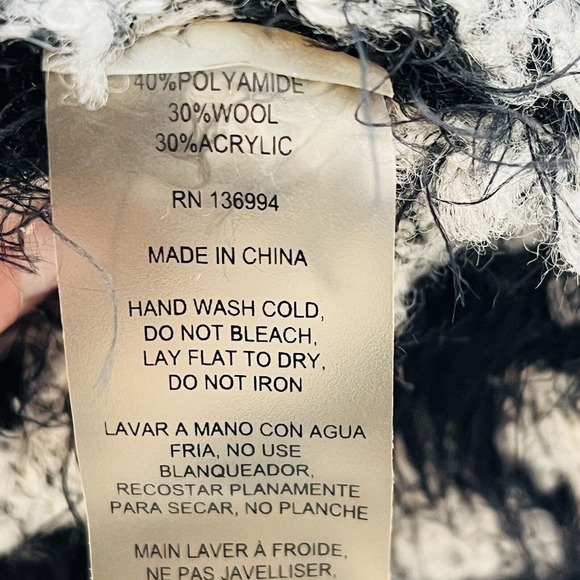 Womens S/M Sioni Houndstooth Sweater‎ Vest Black White Eyelash Fringe Open Front - Picture 5 of 7